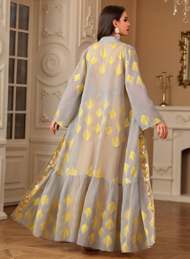 Take Two Women Sequin Patch Detail Belted Kimono with Dress Set - Image 4